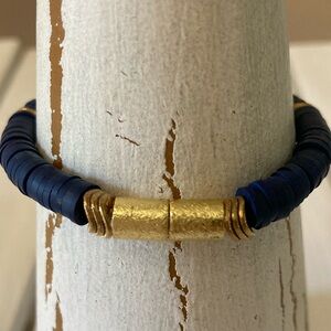 ARTISAN Handmade Bracelet Navy Blue and Gold with Jewelry Bag Pouch NWT